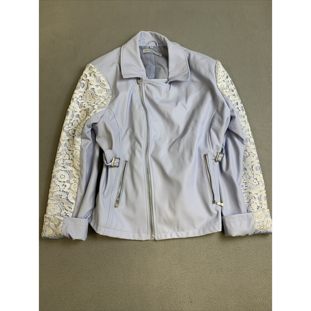 Pamela McCoy Women's XL Blue Jacket Full Zip Up Mid Section Buckle‎ Zip Pockets